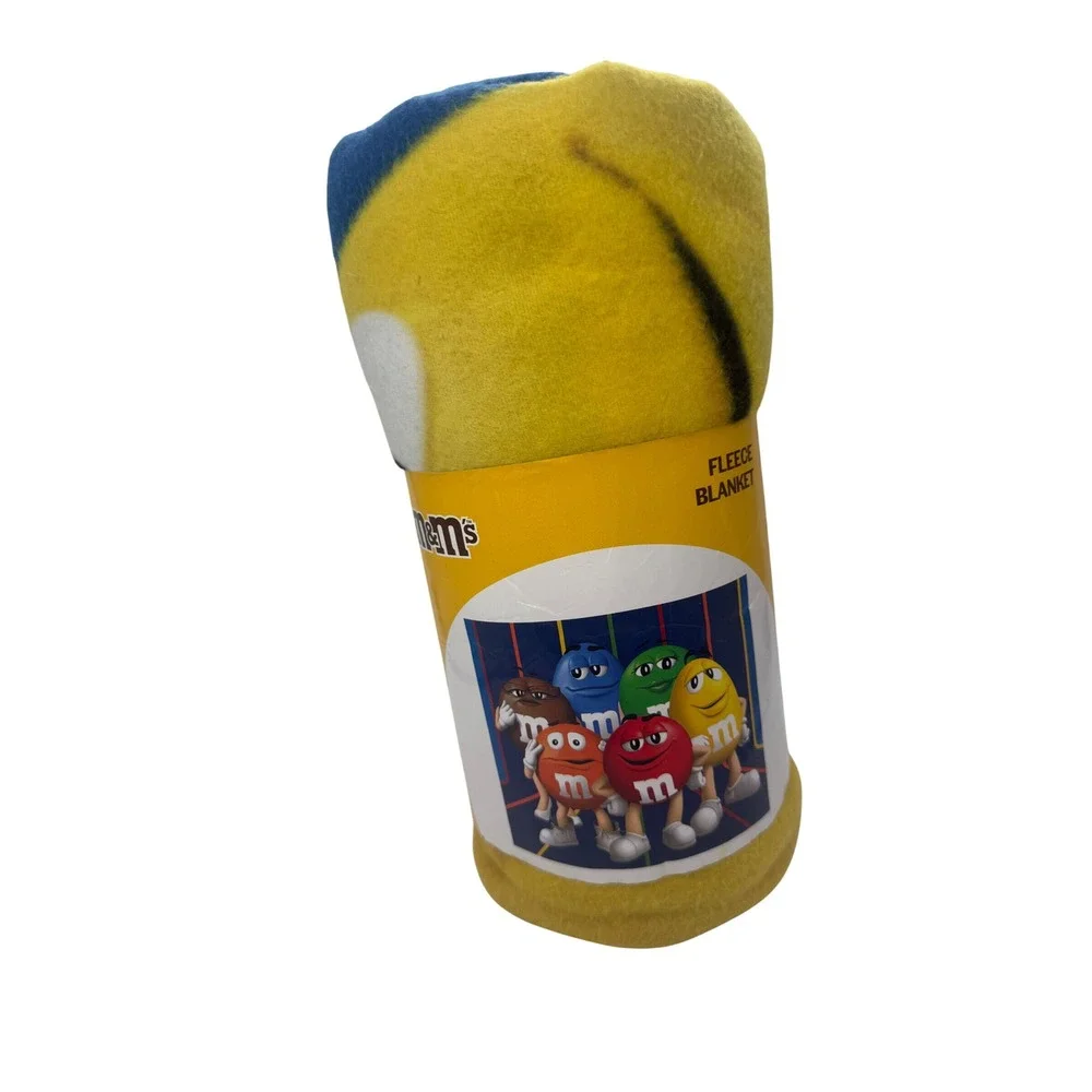 M&M's Character Fleece Throw Blanket Yellow 50x60 Multi Color Candy Graphic NEW